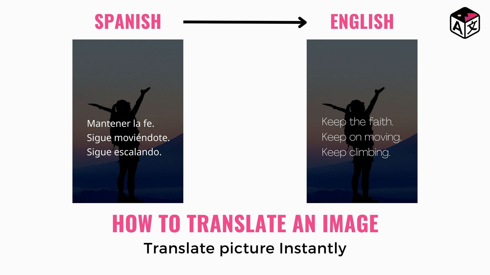 A banner image contenting a pair of before-after images of the sample used for translating from Spanish to English 